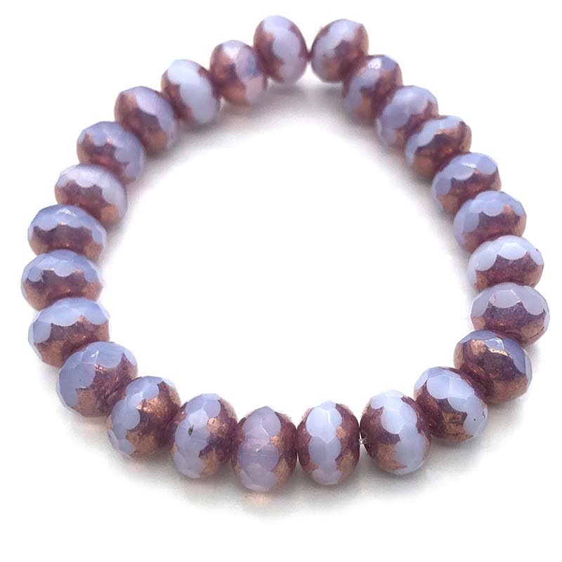 Czech Glass Beads Rondelle 7x5mm (25) Lilac Purple Opaline w/ Bronze Finish