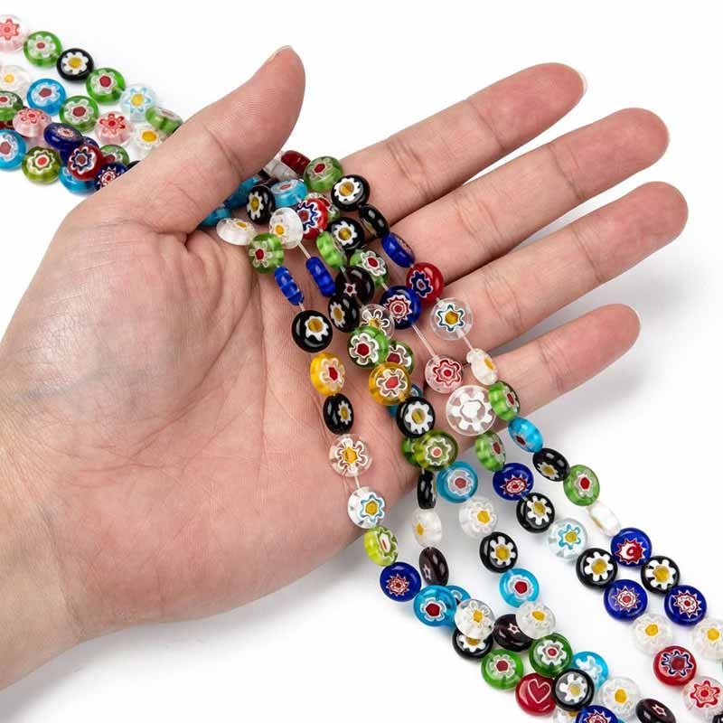 Millefiori Glass Beads Flat Round 10mm (36) Mixed