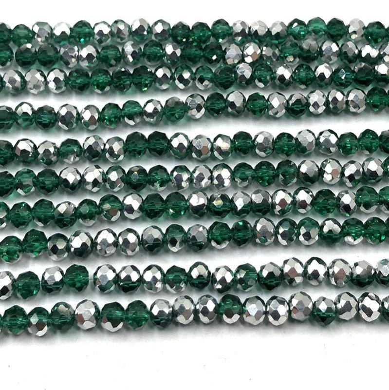 Imperial Crystal Bead Rondelle 3x4mm (130) Emerald w/Half Metallic Silver