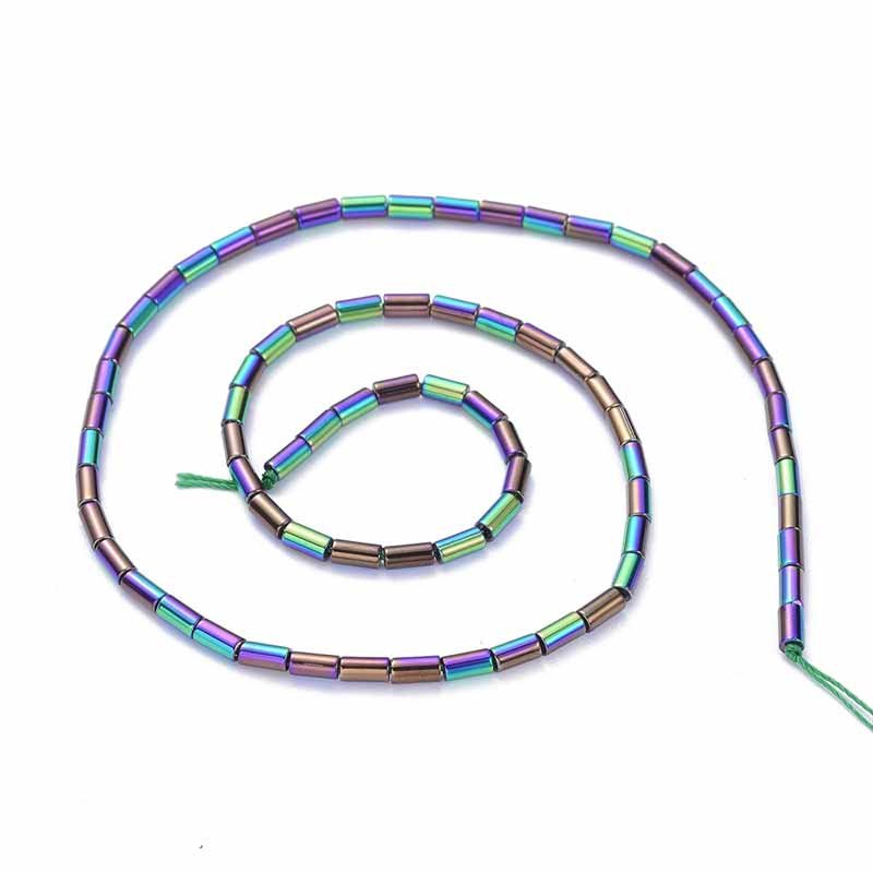 Glass Beads Column 4.5mm (74) Electroplate Purple Blue Green