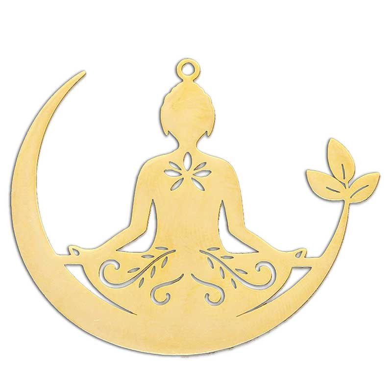 Stainless Steel Charm Buddha Yoga Moon Large 38x45mm (1) Gold