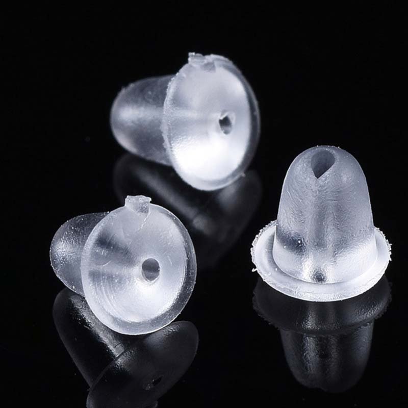 Earring Backs Silicone Barrel Bullet 4mm, Hole 1mm (400) Clear