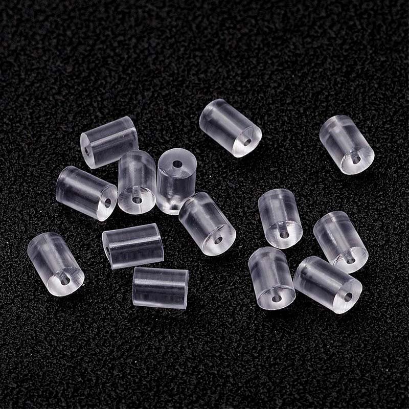 Earring Backs Silicone Cylinder 3mm, Hole 0.3mm (500) Clear