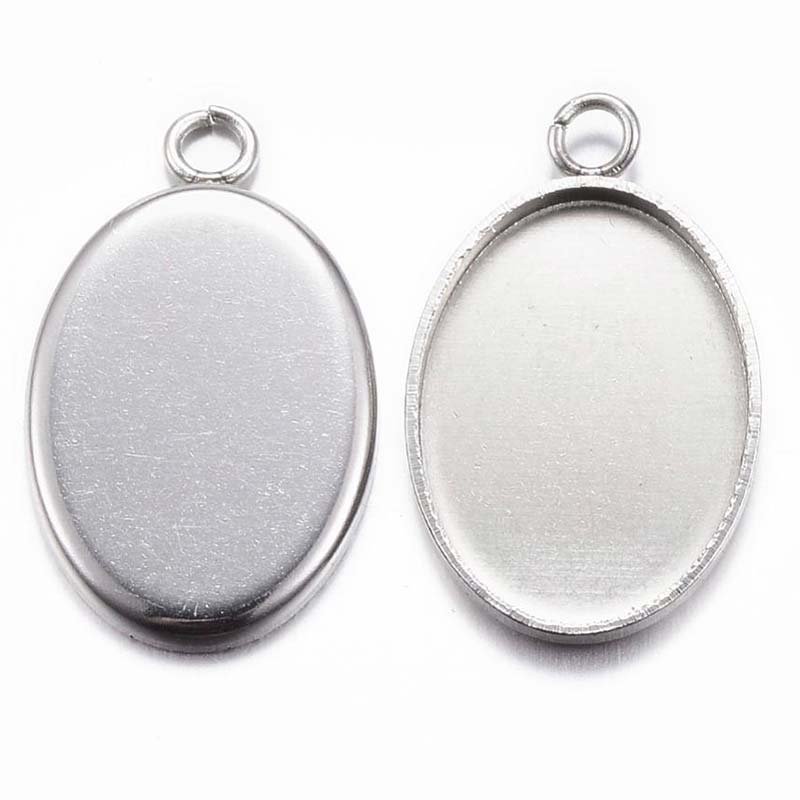 Setting Fits 18x13mm Oval 304 Stainless Steel Plain (10) Silver Platina