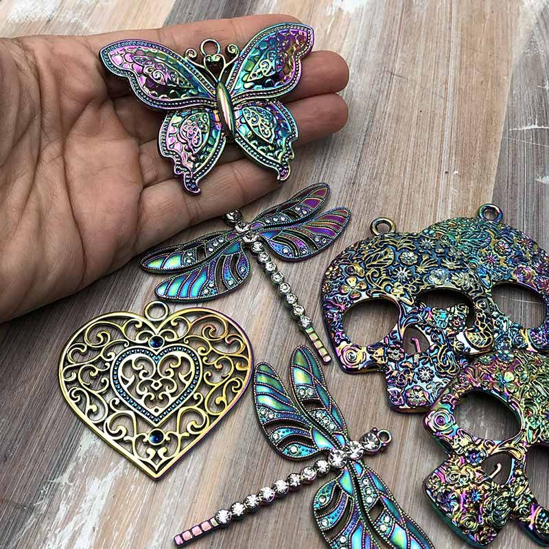 Cast Metal Pendant Butterfly Classic 53x71mm (1) Rack Plating Multi-color