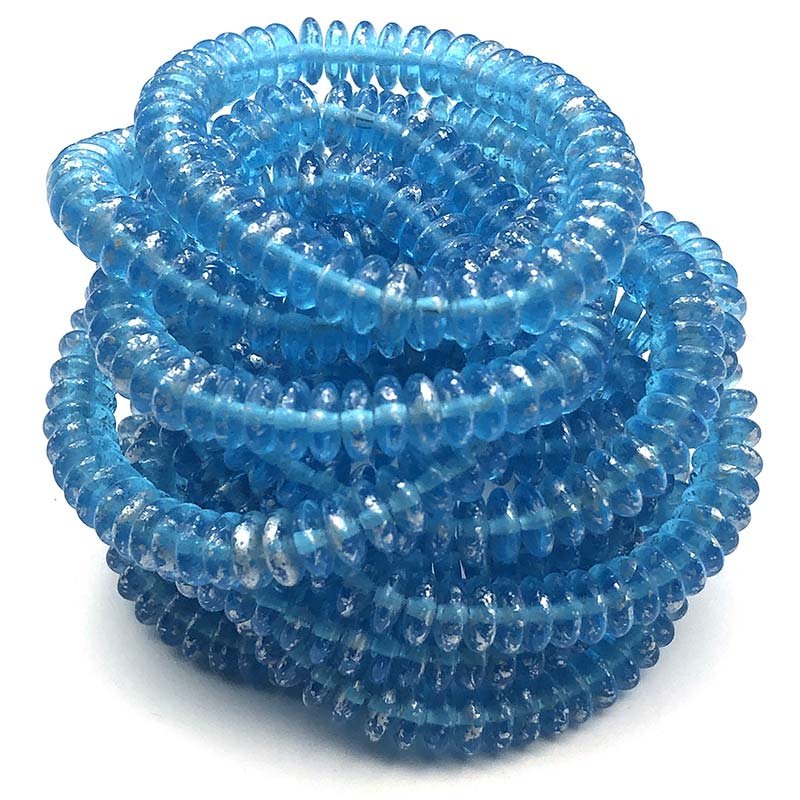 Czech Glass Beads Pressed Disc Spacer 6mm (50) Aqua Blue Transparent w/ Speckled Silver