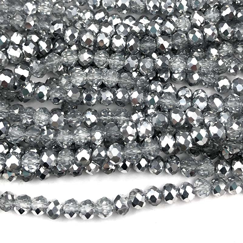 Imperial Crystal Bead Rondelle 4x6mm (85) Half Plated Metallic Silver / Crystal