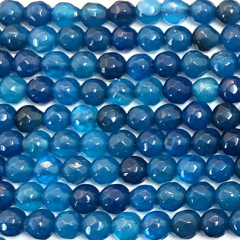 Agate Beads Round Faceted Dyed 4mm (90) Teal Blue