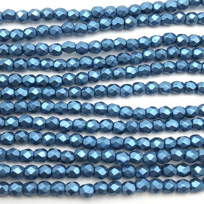 Czech Faceted Round Firepolished Glass Beads 3mm (50) ColorTrends: Saturated Metallic Little Boy Blue