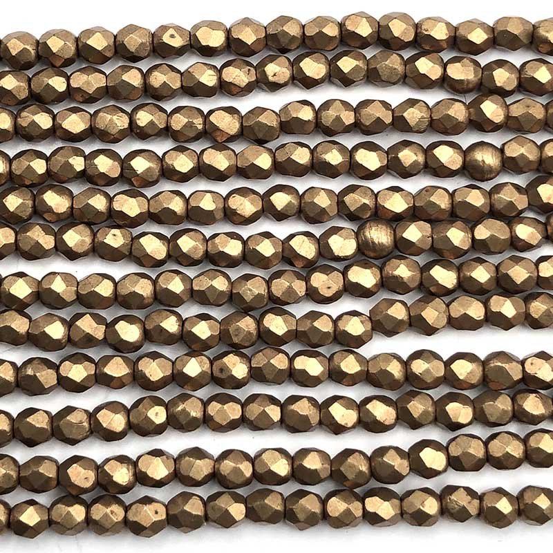 Czech Faceted Round Firepolished Glass Beads 3mm (50) ColorTrends: Saturated Metallic Ceylon Yellow
