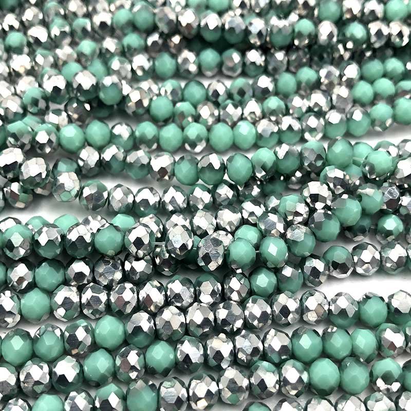 Imperial Crystal Bead Rondelle 4x6mm (85) Half Silver Sea Green